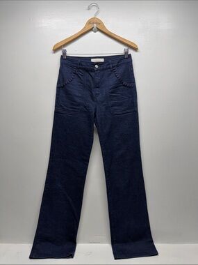 See By Chloe Jeans Cotton Denim Pants Embroidered Mid Rise Straight Leg Blue 27